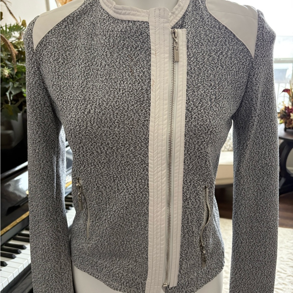 Alberto Makali Women’s Cropped Moto Zip Up Jacket Size Small Faux Leather Accent